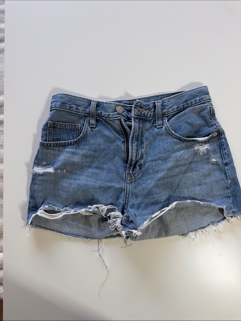 Uniqlo Distressed Medium Blue Denim Cutoff Shorts